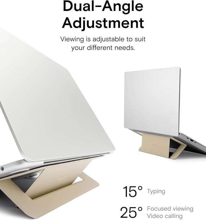 MOFT Laptop Stand for Desk, Adhesive Airflow Laptop Cooling Stand for Heat Dissipation with 2 Adjustable Viewing Angles,Foldable&Portable Computer Stand Compatible with Laptops 11"-16",Earthen Beige