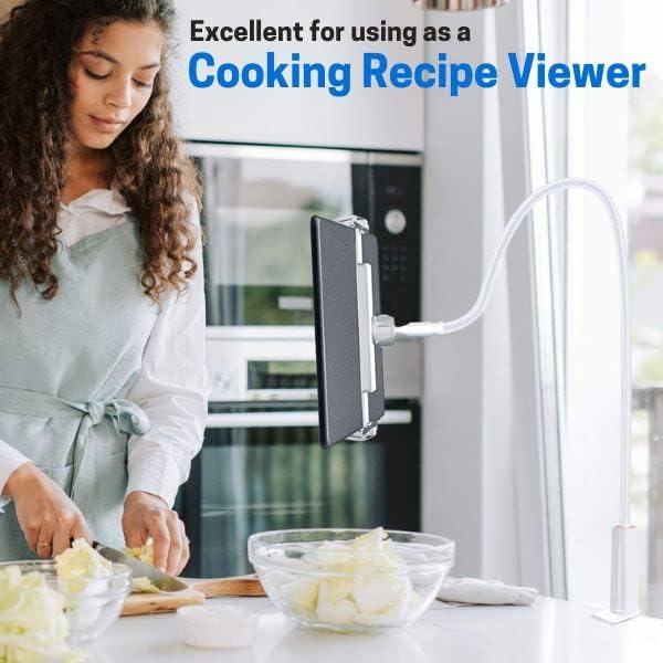 LEVO Clamping Gooseneck Phone and Tablet Mount Holder with Flexible Long Arm – Ideal for Desk, Office, Bedside, Headboard, Kitchen Counter, Boat, RV, and More - White