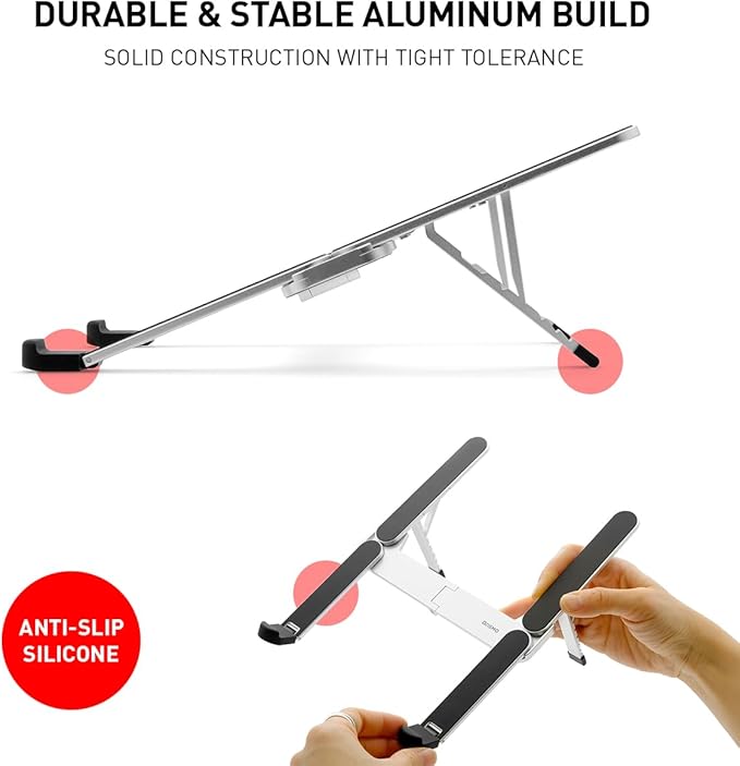 NSMO Laptop Stand – Adjustable Aluminum Portable Laptop Stand with 5-Level Height Settings, Ergonomic Design, Heat Dissipation, Non-Slip Support, Compact Travel Riser for 11”-16” Laptops