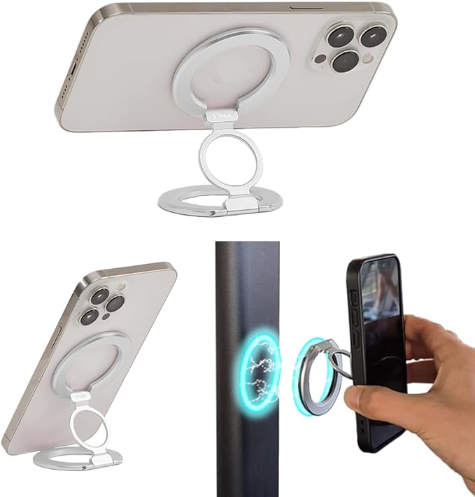Phone Ring Holder for MagSafe Case, Strong Magnetic Cell Phone Grip, 360° Rotation Kickstand Compatible with iPhone and Android.