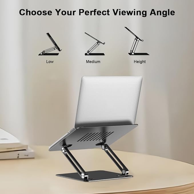 Adjustable Laptop Stand for Desk-Portable Laptop Riser Holder - Aluminum Ergonomic Computer Notebook Stand Holder for MacBook Air Pro, Dell XPS, HP (10-15.6'') (Black)