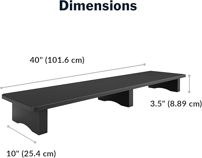 Vari Modern Monitor Riser - Large Dual Monitor Stand - Elevated Desk Shelf for Home Office Organization - Durable and Lightweight - Ideal for Computer and Gaming Setup - Black, 40”x10”x4”