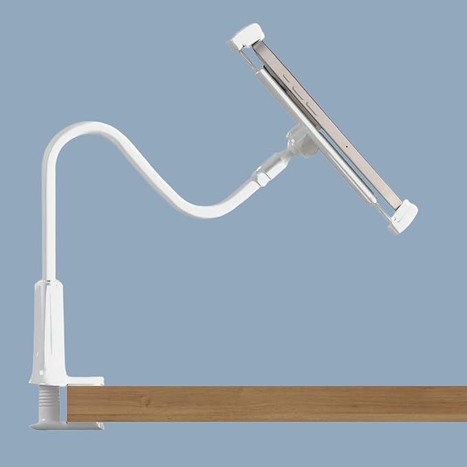 LEVO Clamping Gooseneck Phone and Tablet Mount Holder with Flexible Long Arm – Ideal for Desk, Office, Bedside, Headboard, Kitchen Counter, Boat, RV, and More - White