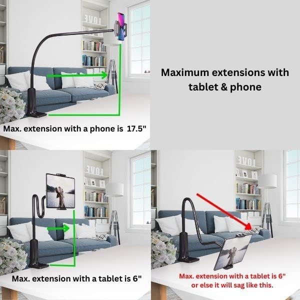 LEVO Clamping Gooseneck Phone and Tablet Mount Holder with Flexible Long Arm – Ideal for Desk, Office, Bedside, Headboard, Kitchen Counter, Boat, RV, and More - White