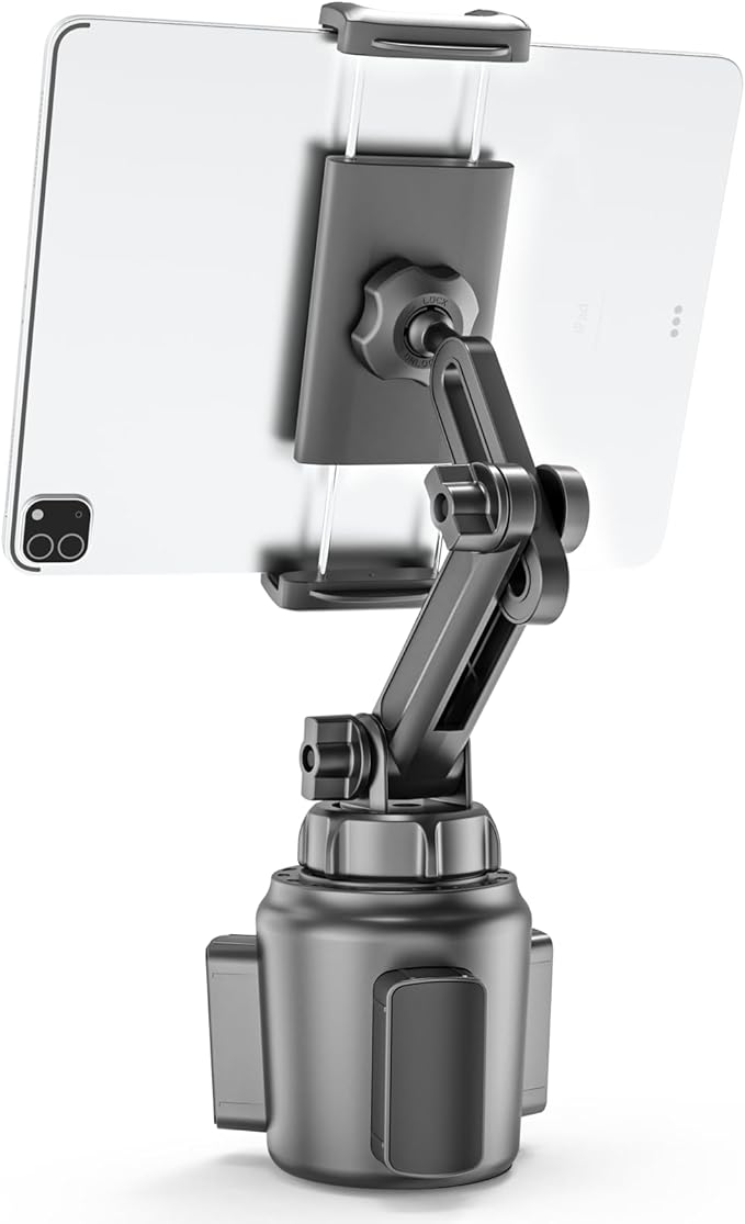 Charchendo Adjustable Extendable Cup Holder Tablet Stand - 4-12.9 inch Tablet & Phone Mount, Non-Slip Secure Clamp, for Car/Truck, Fits iPad Pro/Air/Mini, Samsung Galaxy Tab