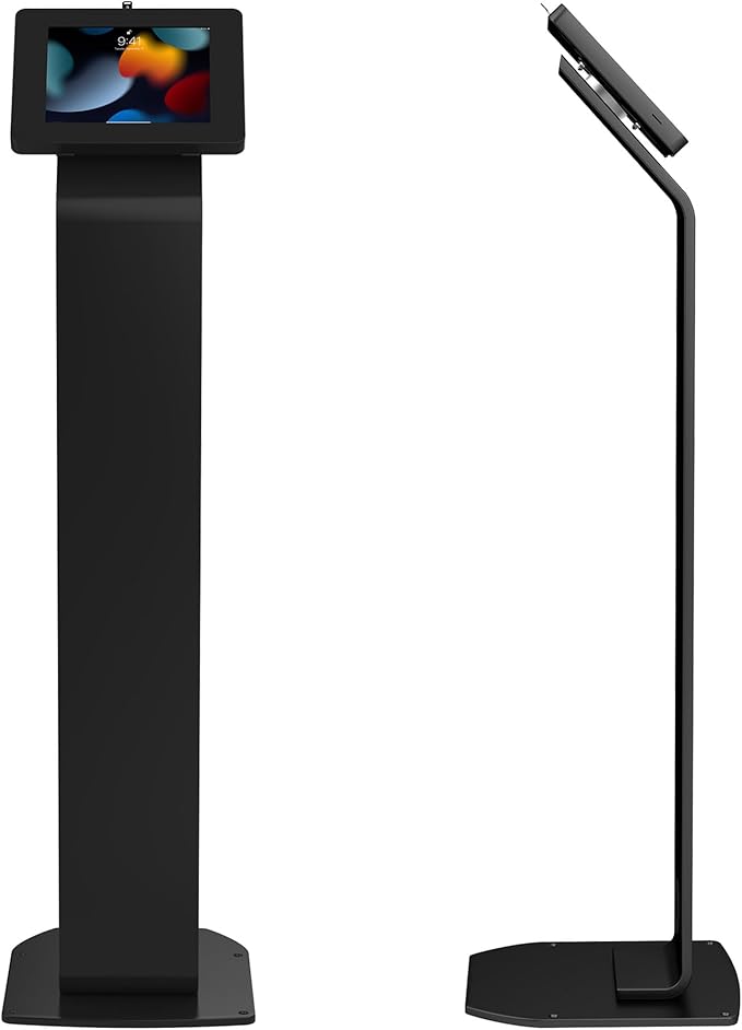 CTA Digital Locking Stand Kiosk Premium Small Locking Support Base Kiosk with Steel Body and Heavy-Duty Security Enclosure - iPad mini A17 Pro & 1/2/3/4/5/6 - Samsung Tab A 8″