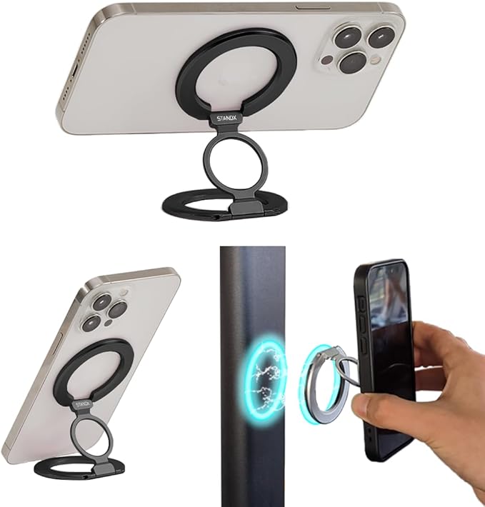 Phone Ring Holder for MagSafe Case, Strong Magnetic Cell Phone Grip, 360° Rotation Kickstand Compatible with iPhone and Android.