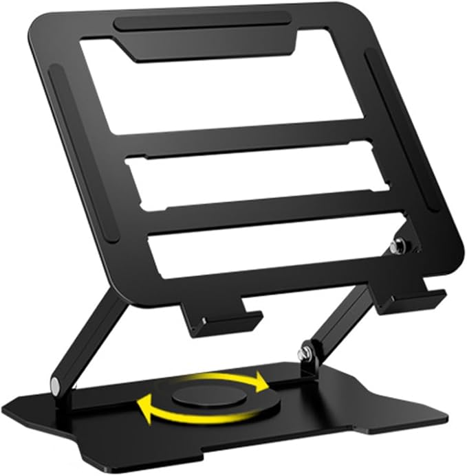 Djustable Laptop Stand with Dual Cooling Fans, Height Adjustable Ergonomic Aluminum Laptop Riser, 360° Rotating Base for Home Office & Gaming