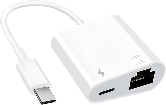 USB C to Ethernet Adapter 2 in 1 USB C to RJ45 Adapter with Type C PD Charging Port Compatible with iPhone16/Android/MacBook Supports 100Mbps Ethernet Network