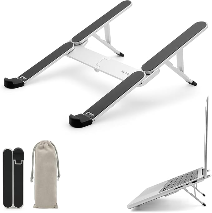 NSMO Laptop Stand – Adjustable Aluminum Portable Laptop Stand with 5-Level Height Settings, Ergonomic Design, Heat Dissipation, Non-Slip Support, Compact Travel Riser for 11”-16” Laptops