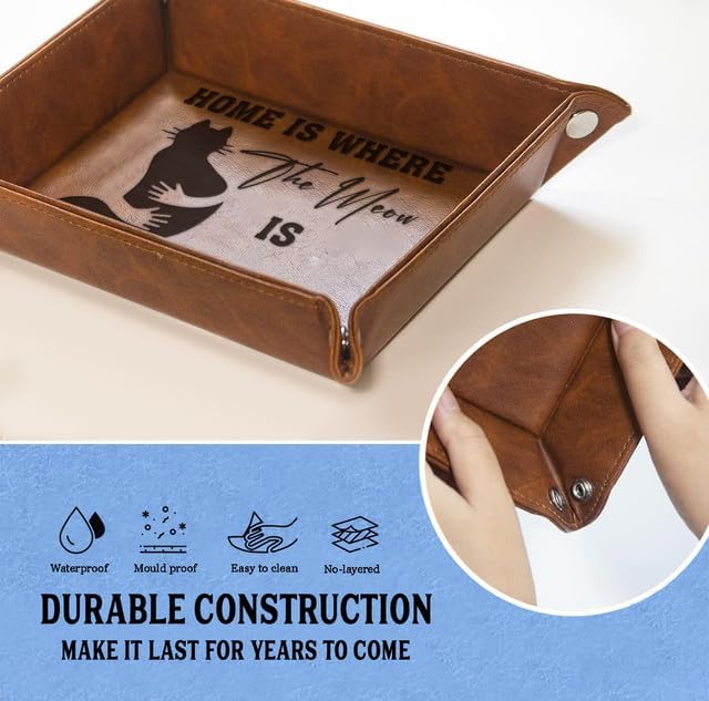 Cat Gifts for Men - PU Leather Storage Gift for Fathers Day, Unique Birthday Gift for Dad from Son Daughter, Funny Cat Dad Gifts Desk Organizer, Cat Lovers Valet Tray Desk Decor Accessories