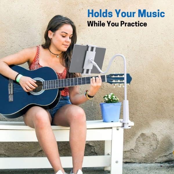 LEVO Clamping Gooseneck Phone and Tablet Mount Holder with Flexible Long Arm – Ideal for Desk, Office, Bedside, Headboard, Kitchen Counter, Boat, RV, and More - White