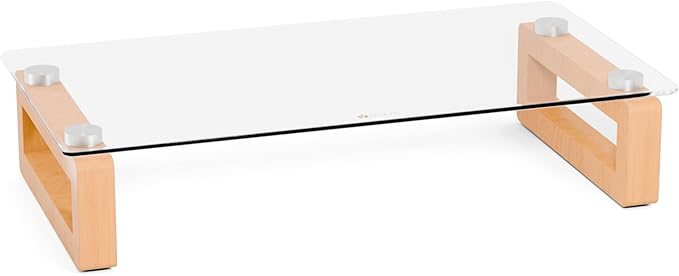 YEOUX Multi-Purpose Desktop Stand, Clear Floating Computer Monitor Riser with Natural Wood Base, Desk Organization Shelf for Printer, Laptop, Audio Device, Flat Screen