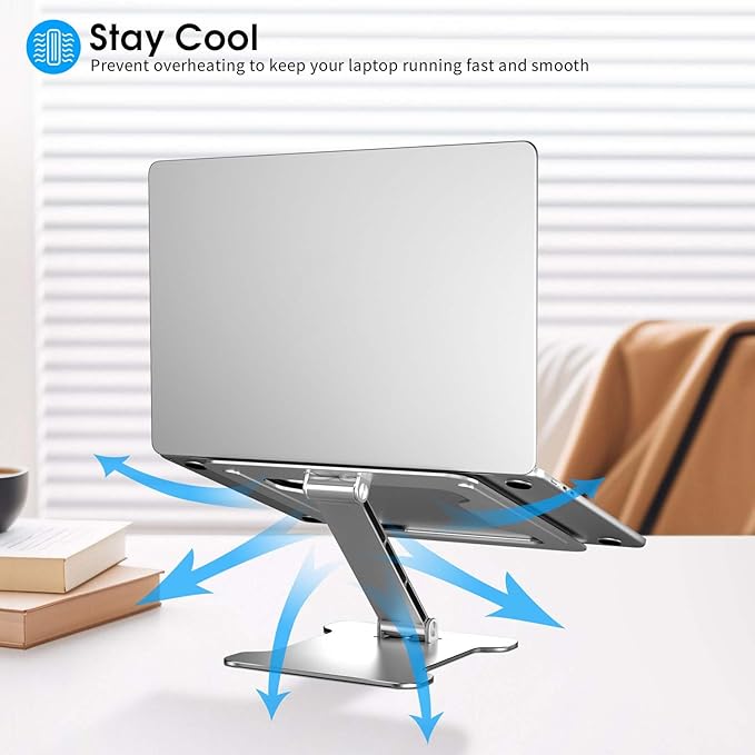 Foldable Aluminum Laptop Stand, Height Adjustable Ergonomic Riser for Collaborative Work,Tablet, Reading and More. Portable Laptop Stand for All 10-16" - Silver
