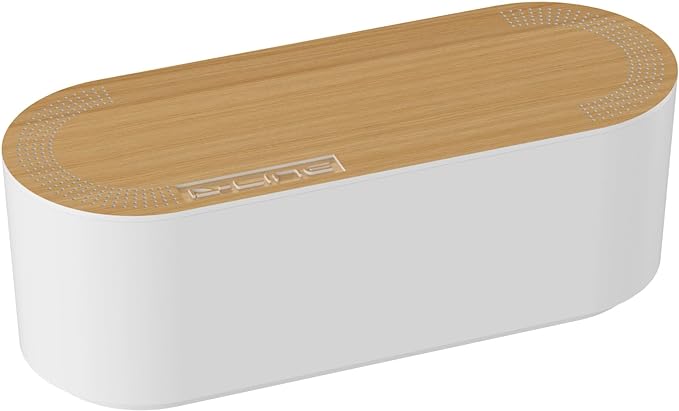 D-Line Cable Management Box, Power Strip Holder, Floor Outlet Hiders, Desk Cord Organizer, Cover TV Wires, Wire Storage, Extension Hider, Office Concealer for Cords - Small, Wood-Effect Lid
