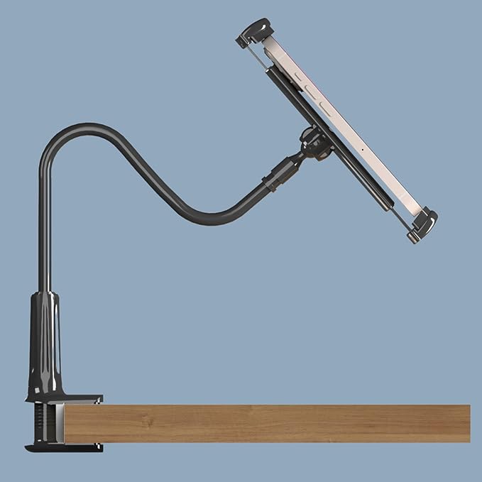 LEVO Clamping Gooseneck Phone and Tablet Mount Holder with Flexible Long Arm – Ideal for Desk, Office, Bedside, Headboard, Kitchen Counter, Boat, RV, and More - Black