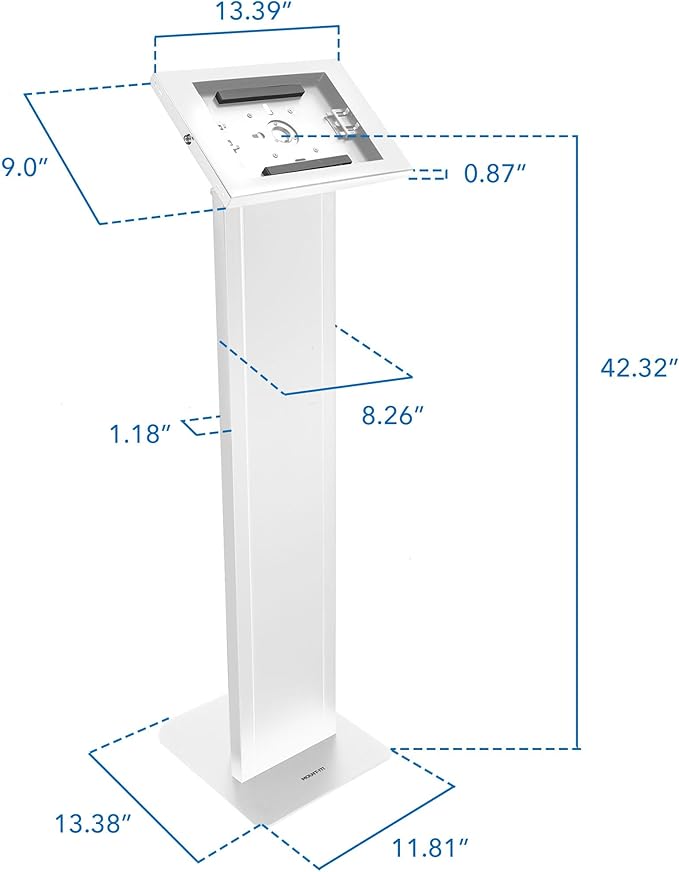 Mount-It! Anti-Theft Tablet Floor Stand, Commercial Tablet Floor Kiosk with Universal Enclosure, Locking Mount Stand for iPad Gen 7-10, Pro, Air, 10.2 inch, 10.9 Inch, White