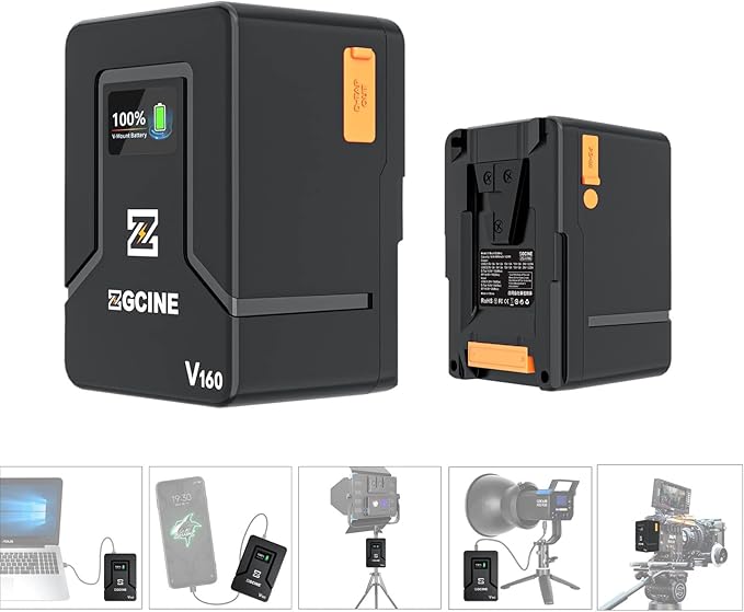 EACHSHOT ZGCINE ZG-V160 9600mAh High Capacity V-Mount Battery, with one BP, Double D-tap, Double USB-C Ports, Support PD Fast Charging, for Aputure 120D 120T 120D II 300D 300D II 300X