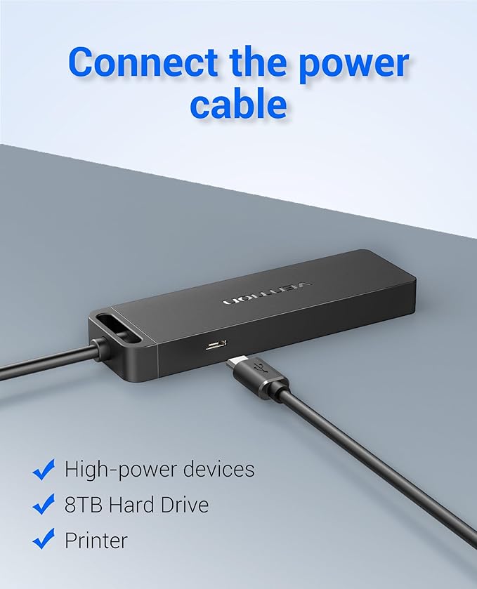 USB Hub VENTION 4-Port USB 3.0 Hub 1.5FT Ultra-Slim Data USB Splitter Charging Supported Compatible with MacBook, Laptop, Surface Pro, PS4, PC, Flash Drive, Mobile HDD