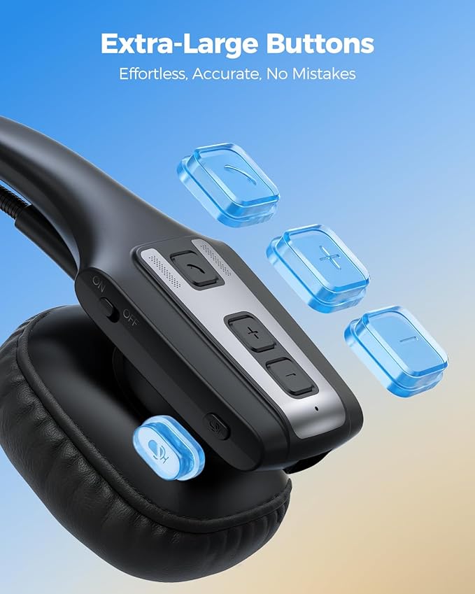 Trucker Bluetooth Headset, Wireless Headset with Mic for Work, Upgraded V5.3 Dual Noise Cancelling Microphones, Mute Button, Multipoint, 53H Battery, for Truck Drivers, Work from Home Office Phone