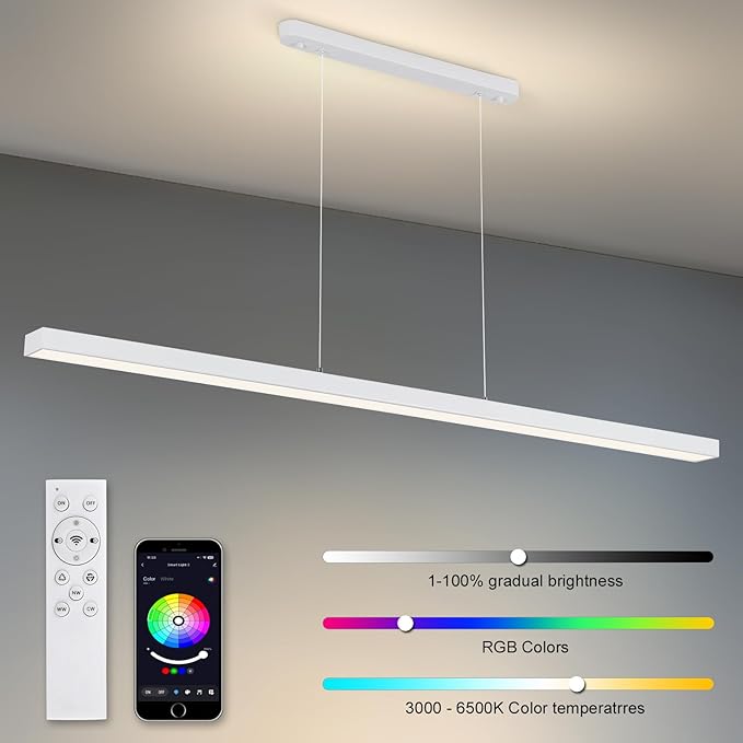 Smart APP Remote Control Adjustable Color RGBCW Linear LED Modern Pendant Light Full Spectrum Modern Minimalist Restaurant Office Restaurant Coffee Shop bar Office