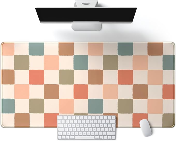 Boho Checker Desk Mat Beige Checkerboard Mouse Pad Large Aesthetic Desk Pad Extended Gaming Mousepad XXL Keyboard Pad Computer Laptop Mouse Mat Office Desktop Decor Pad 31.5x15.7 in