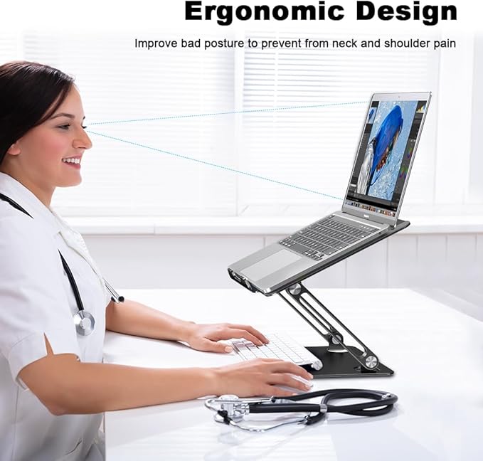 Adjustable Laptop Stand for Desk-Portable Laptop Riser Holder - Aluminum Ergonomic Computer Notebook Stand Holder for MacBook Air Pro, Dell XPS, HP (10-15.6'') (Black)