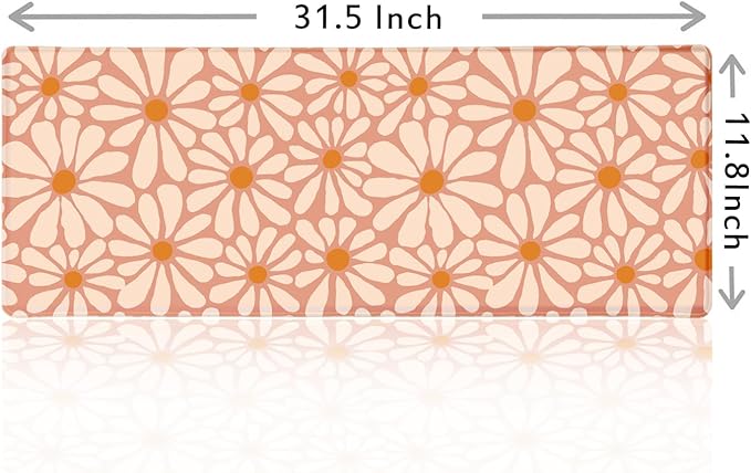 Daisy Flowers Large Mouse Pad, Orange Floral Desk Mat, Modern Aesthetic Computer Desk Pads for Office, Non-Slip Laptop Computer Pad, 31.5x11.8 in