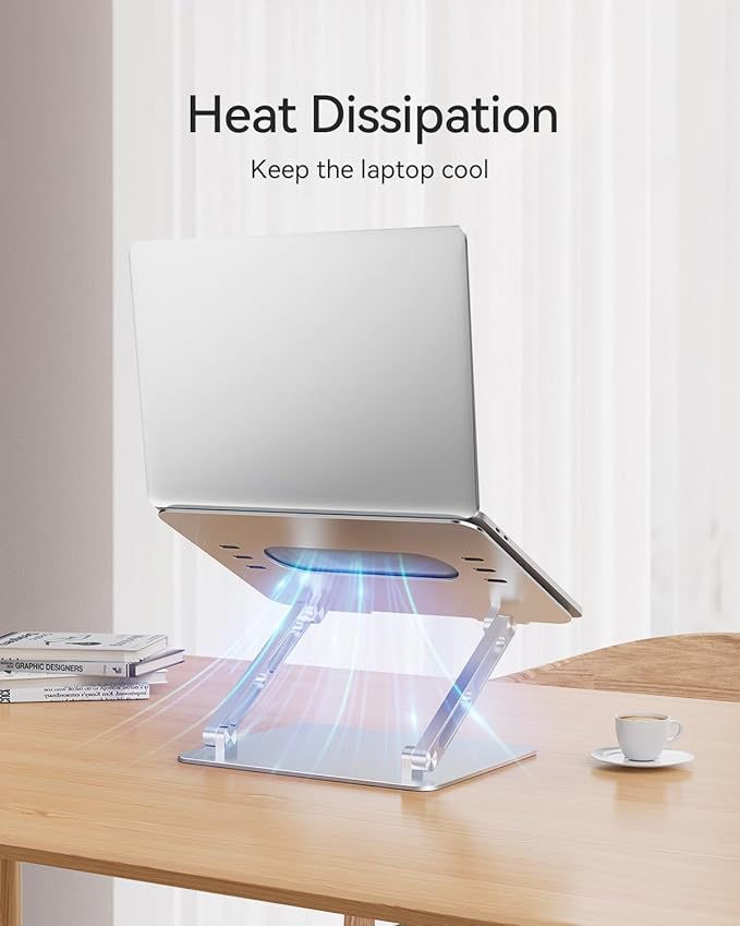 Foldable Aluminum Laptop Stand for 10-17.3" Laptops, Height Adjustable Portable Ergonomic Computer Holder, Space Saving Desk with Heat Dissipation. Compatible with MacBook/Dell/HP etc, Silver