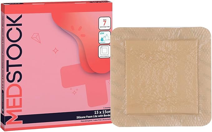 MEDSTOCK Silicone Foam Lite Dressing with Border, 6"x6" (Pack of 5), Comfortable Healing for Wounds, Waterproof, Gentle & Secure Adhesion
