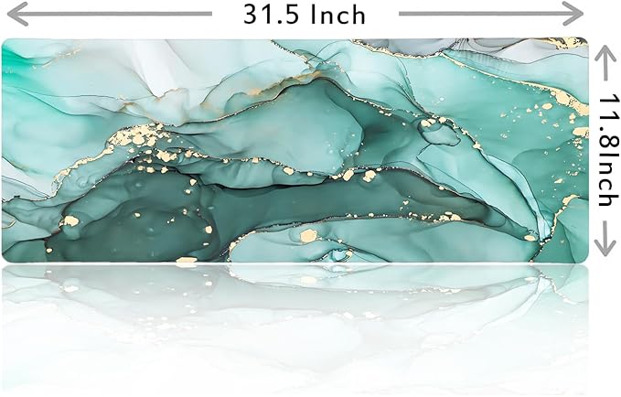 Teal Turquoise Marble Large Mouse Pad, Abstract Swirls Large Mousepad, Modern Ink Art Desk Pads, Aesthetic Desktop Laptop Mat for Desk, Gift for Women Men, 31.5x11.8 in