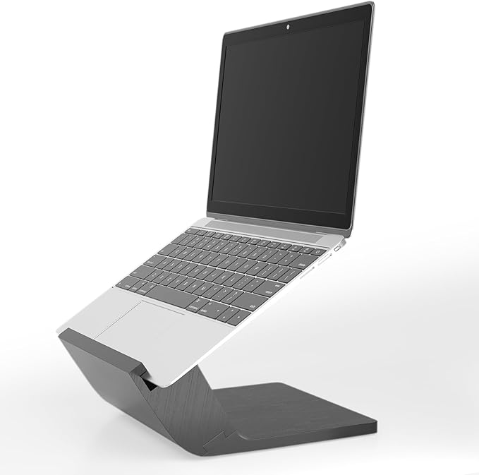 Wooden Laptop Stand, Ergonomic Computer Stand for Desk, Portable Laptop Riser, Notebook Stand Holder Compatible with MacBook Pro/Air, Dell, HP, Lenovo and All Laptops (10-17 inch), Black
