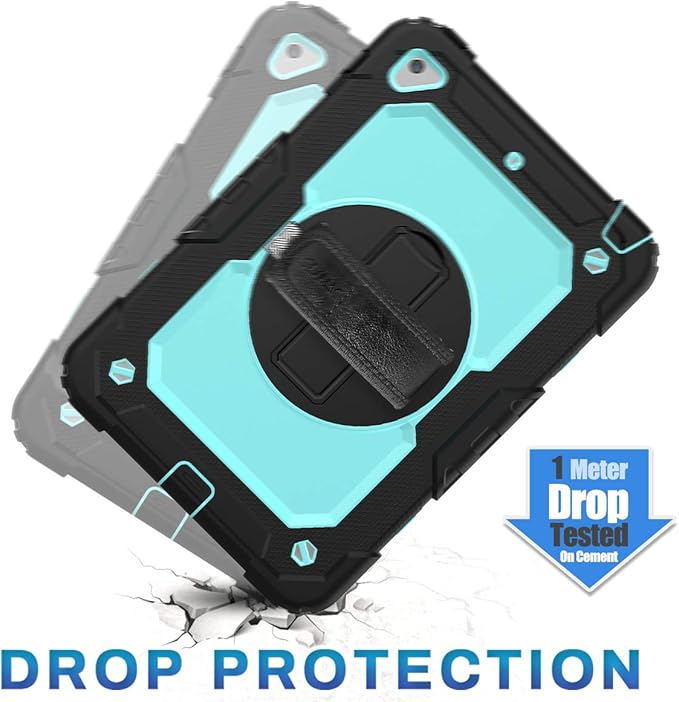 SEYMAC stock Case for iPad mini 5/4 with Screen Protector Pencil Holder [360 Rotating Hand Strap] & Stand, Drop-Proof Case for iPad mini 5th/4th Generation 7.9 inch (SkyBlue+Black)