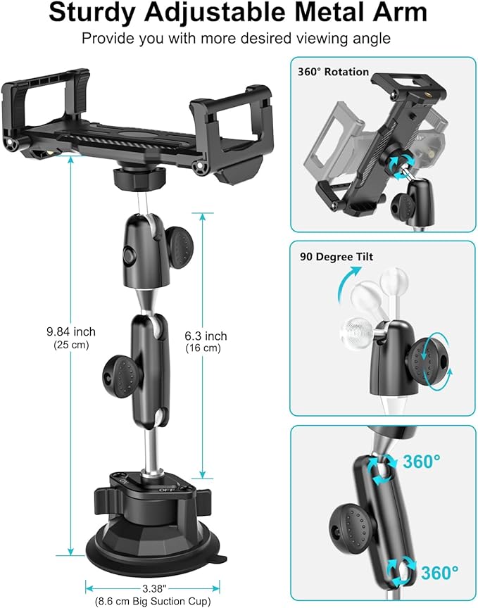 Car Tablet Mount Dashboard, [UP to 15.6"] Ultra-Stable Suction Cup Tablet Holder for Truck, Heavy Duty Vehicle Windshield Cradle for iPad Pro 12.9 Air Mini, Galaxy tab, iPhone, 6.1-15.6" Device