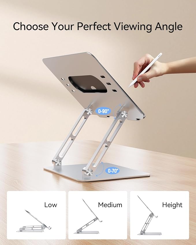Foldable Aluminum Laptop Stand for 10-17.3" Laptops, Height Adjustable Portable Ergonomic Computer Holder, Space Saving Desk with Heat Dissipation. Compatible with MacBook/Dell/HP etc, Silver
