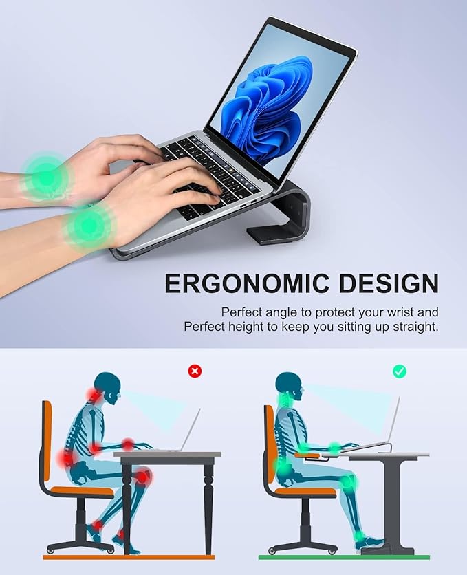 Laptop Stand for Desk, MacBook Stand SOQOOL Sturdy Laptop Riser, Ventilated Ergonomic Aluminum Laptop Holder Compatible with 12 13 15.6 17 Inch MacBook Pro Air/HP/Dell, Work Cooling Computer Stand