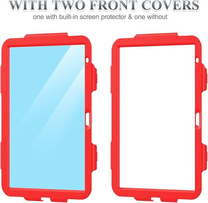 SEYMAC stock Case for iPad (A16) 11th/10th Generation 11''/10.9'' 2025/2022, Full-Body Drop Protection Case with Screen Protector &360° Rotate Hand Strap/Stand, Red+SiliconeBlack