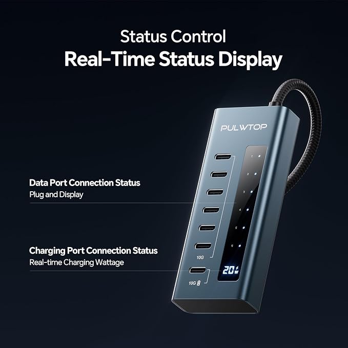USB C Hub for Laptop, PULWTOP 7 in 1 10Gbps USB Adapter Support Data & Charging(Not Support Video), USB Hub 10Gbps Ports for iMac, MacBook Pro/Air, iPad, XPS, USB Hub Multiport Adapter