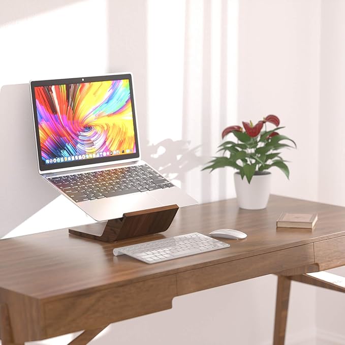 Wooden Laptop Stand, Ergonomic Computer Stand for Desk, Portable Laptop Riser, Notebook Stand Holder Compatible with MacBook Pro/Air, Dell, HP, Lenovo and All Laptops (10-17 inch), Walnut
