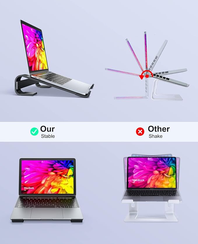 Laptop Stand for Desk, MacBook Stand SOQOOL Sturdy Laptop Riser, Ventilated Ergonomic Aluminum Laptop Holder Compatible with 12 13 15.6 17 Inch MacBook Pro Air/HP/Dell, Work Cooling Computer Stand