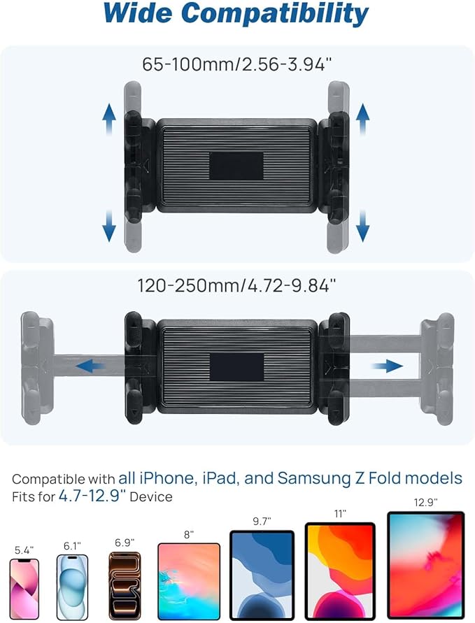 JOYTUTUS 5-in-1 Car Phone Holder & Tablet Mount, Universal Dashboard Windshield Suction Cup Stand with 360° Rotation, Fits for iPhone, Samsung Z Fold 7/6/5, All Foldable Phones and 4.7-12.9" iPad
