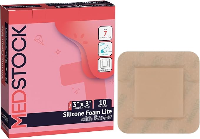 MEDSTOCK Silicone Foam Lite Dressing with Border, 3"x3" (Pack of 10), Comfortable Healing for Wounds, Waterproof, Gentle & Secure Adhesion