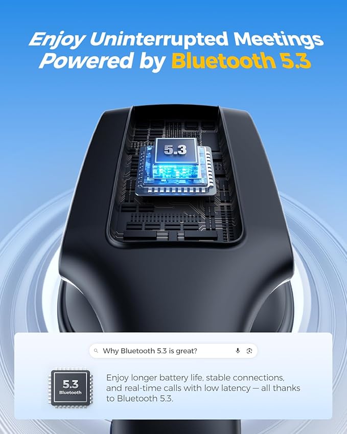 Trucker Bluetooth Headset, Wireless Headset with Mic for Work, Upgraded V5.3 Dual Noise Cancelling Microphones, Mute Button, Multipoint, 53H Battery, for Truck Drivers, Work from Home Office Phone