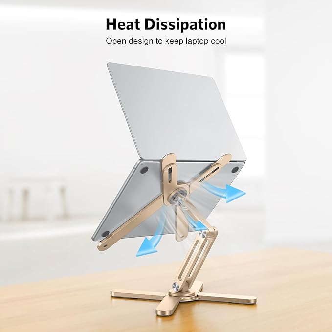 OMOTON 360 Rotating Laptop Stand Riser for Desk, Ergonomic Foldable Computer Stand Adjustable Height Angles for Collaborative Work, Easy Storage Fit Macbooks,All Laptops up to 16 inches, Gold