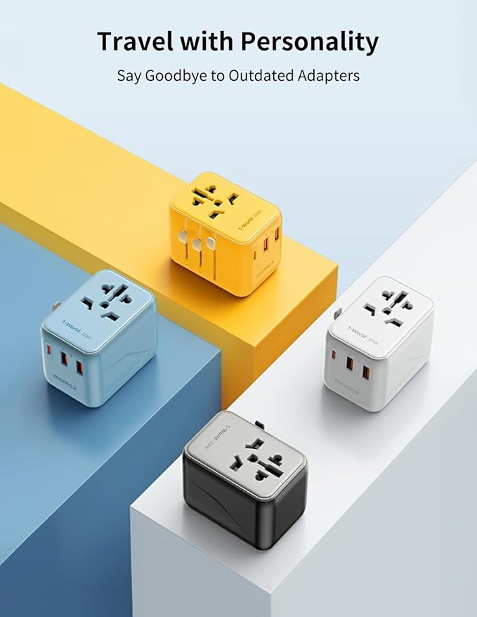 MOMAX Universal Travel Adapter, 20W+18W International Plug Adapter with 2 USB-A Quick Charging & 1 USB C PD Fast Charging, 1 AC, All-in-One Wall Charger for USA EU UK AUS JP(Type C/A/G/I)