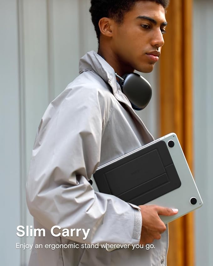 MOFT Laptop Stand for Desk, Adhesive Airflow Laptop Cooling Riser for Heat Dissipation with 2 Adjustable Viewing Angles, Foldable & Portable Computer Stand Compatible with Laptops 11"-16", Jet Black