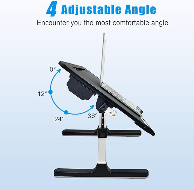 Bed Desk for Laptop, Adjustable Lap Desk with 2 Storage Drawers, Premium PVC Leather, Foldable Laptop Table for Eating, Working, Writing and Drawing