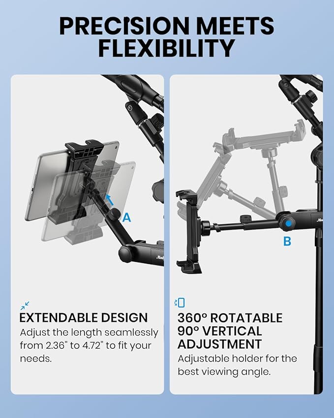 Moukey Adjustable Tablet Holder Clip-on Phone Mount for Mic Microphone Stand Music Stand, Compatible with All 4.7 to 12.9 Inches iPad, iPhone, Android Tablets, Pads, Smartphones