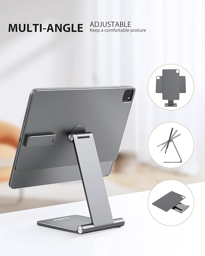 KU XIU Magnetic Wireless Charging Stand Only for iPad Pro 11 M4/M5 2025, Aluminum Alloy Foldable Tablet Stand Holder Mount, 360° Adjustable for Desk with 1M USB-C Cable for iPad Pro 11 inch M4/M5