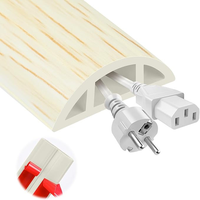MYFAMIREA 10FT Floor Cord Cover for Wire Self Adhesive Cable Cavity Management PVC Extension Cord Hider Power Floor Wire Protector Prevent Cable Trips for Office Home Outdoor (Beige Wood, 1.18'')